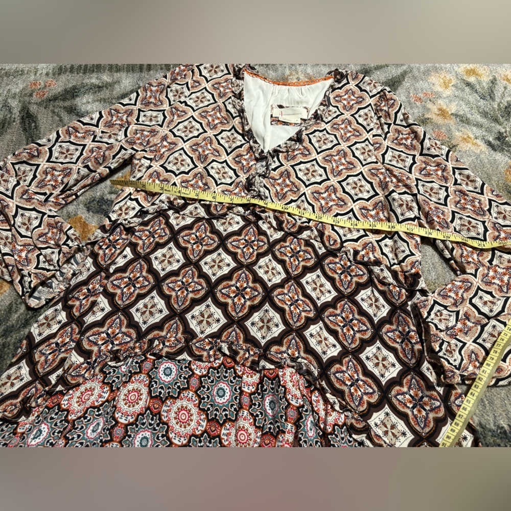 Anthropologie Tiered V-Neck Mini Dress Womens Medium Long Sleeve Boho - Picture 7 of 10